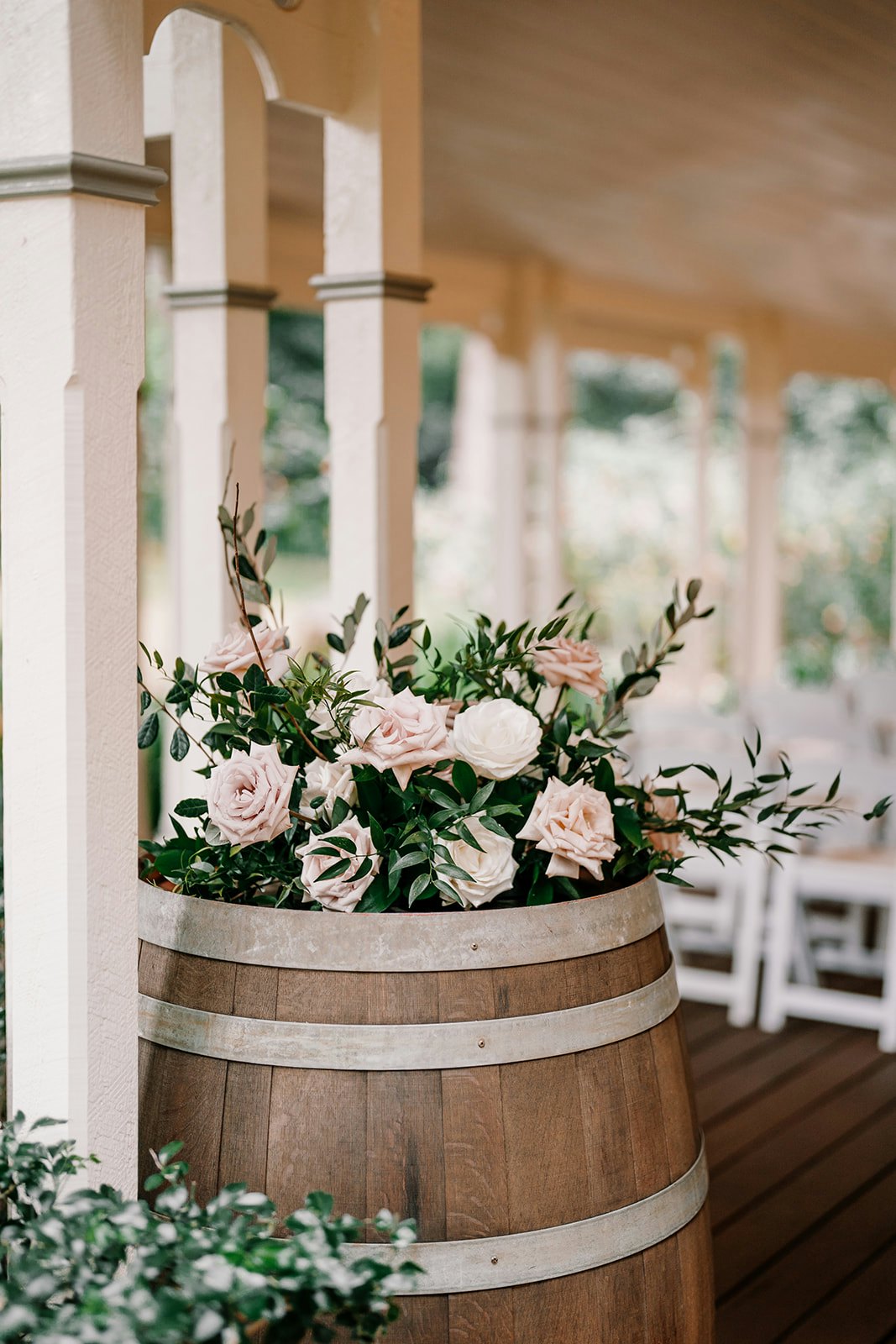 Flowers on wine barrel