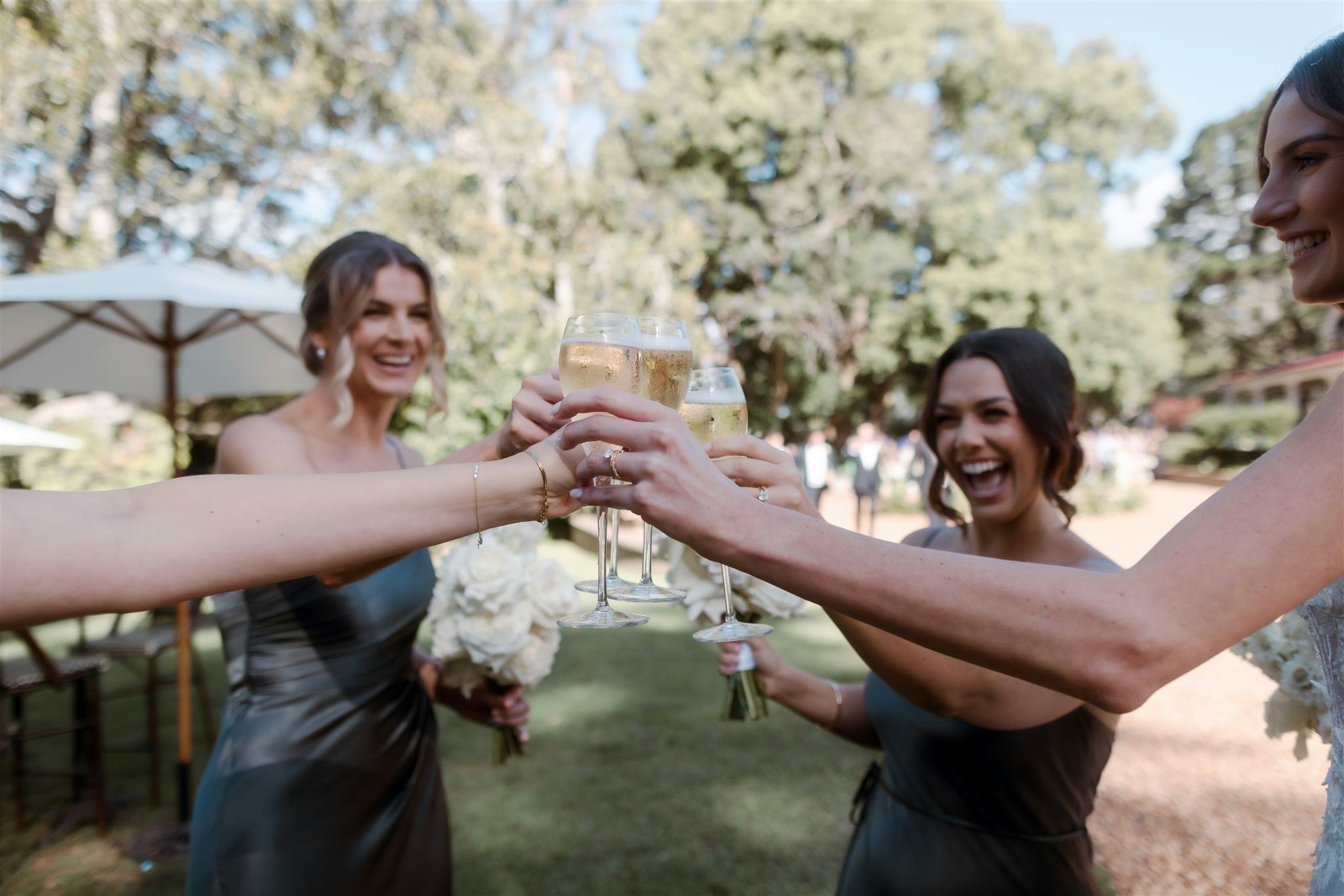 Bridesmaid toasting glasses