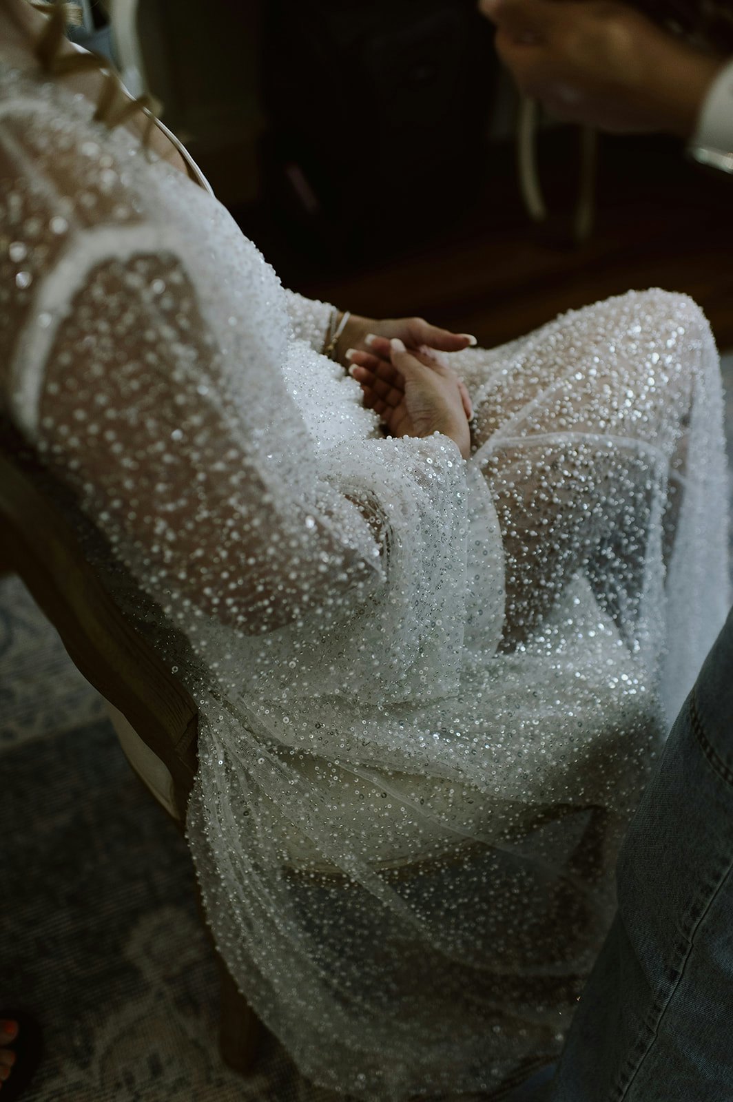 Bride in sparkly dressing gown