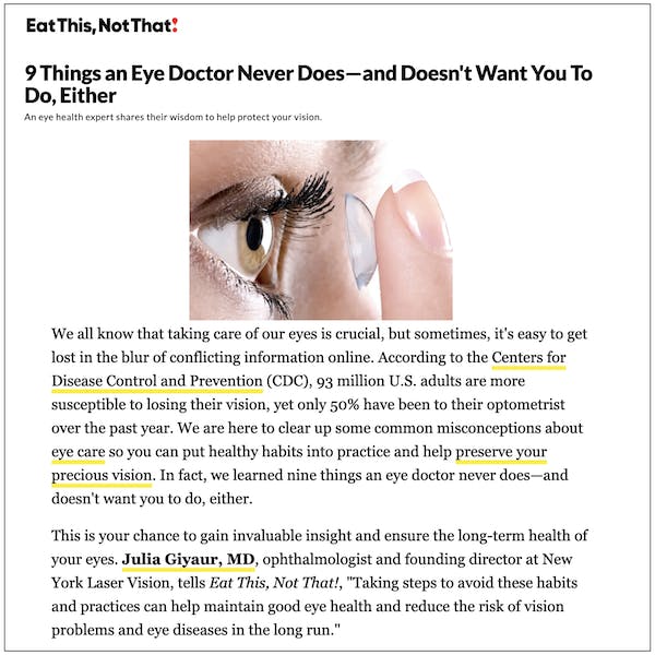 Feature with Dr. Giyaur: 9 Things an Eye Doctor Never Does—and Doesn't Want You To Do, Either