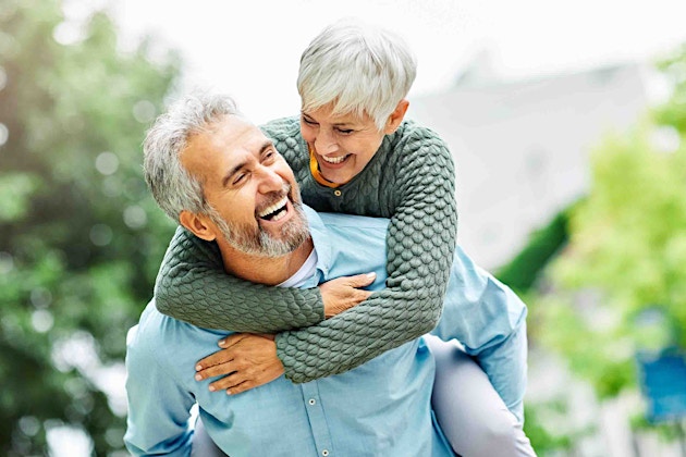 Happy laughing older couple after urinary incontinence treatments in Portland, TX