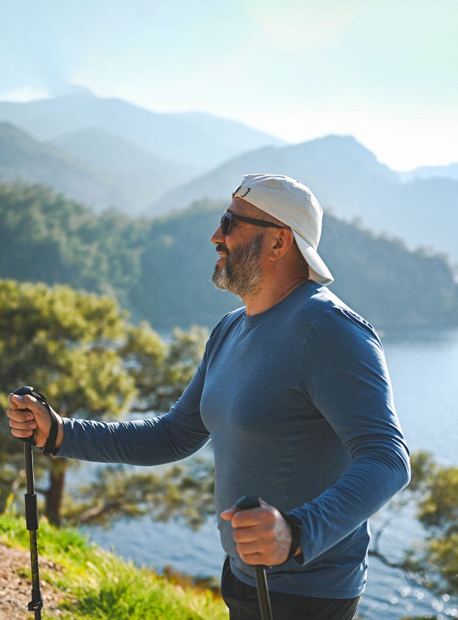 older man hiking after Sermorelin therapy in Corona, CA