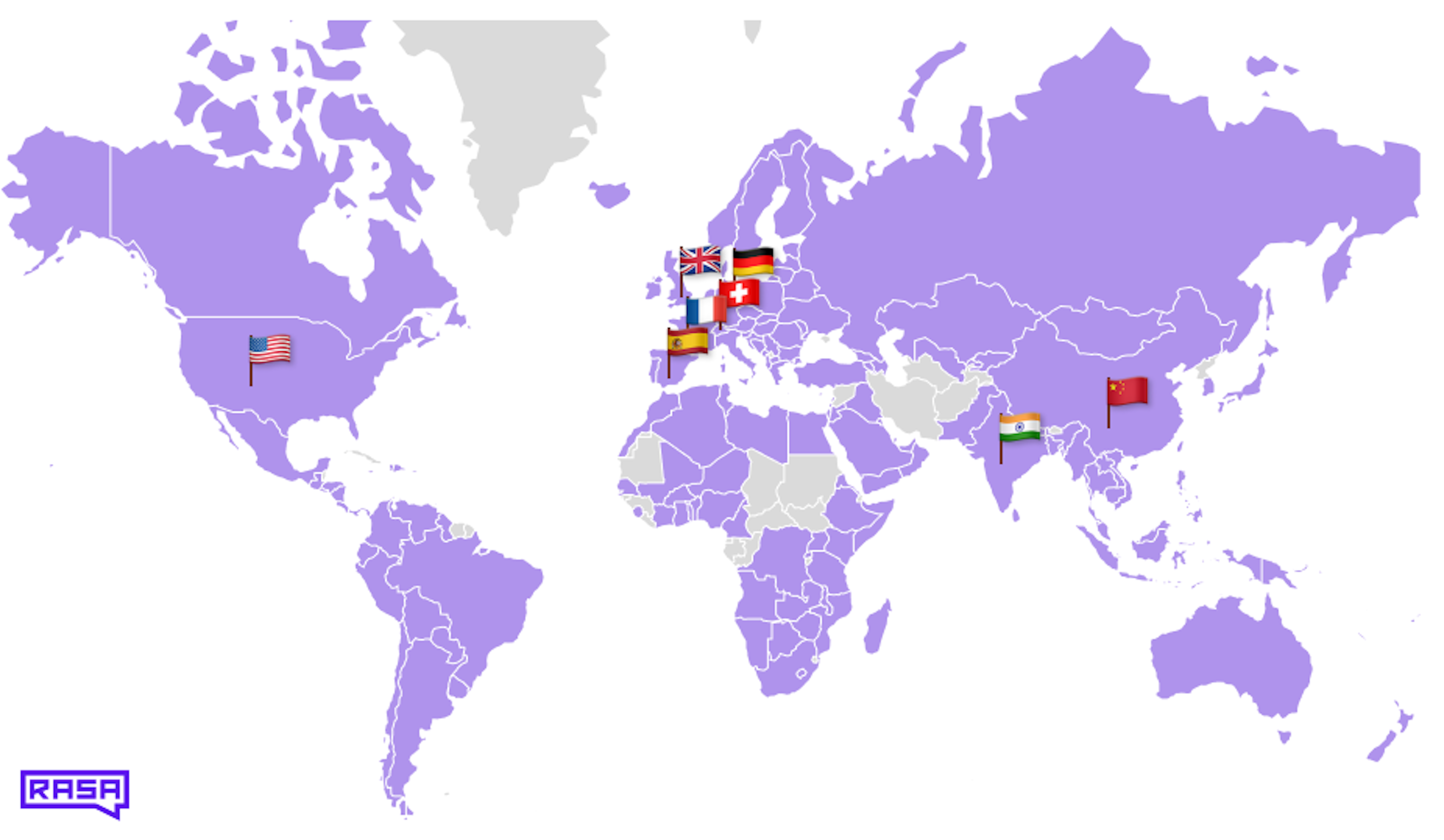 A world map showing countries where Rasa has been downloaded