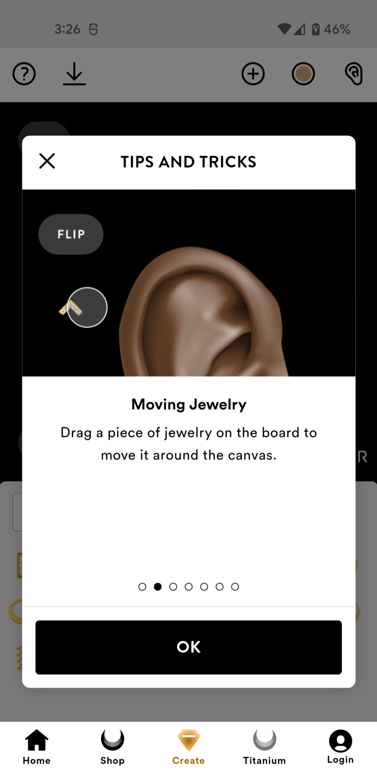 Onboarding screen demonstrates how to curate jewelry