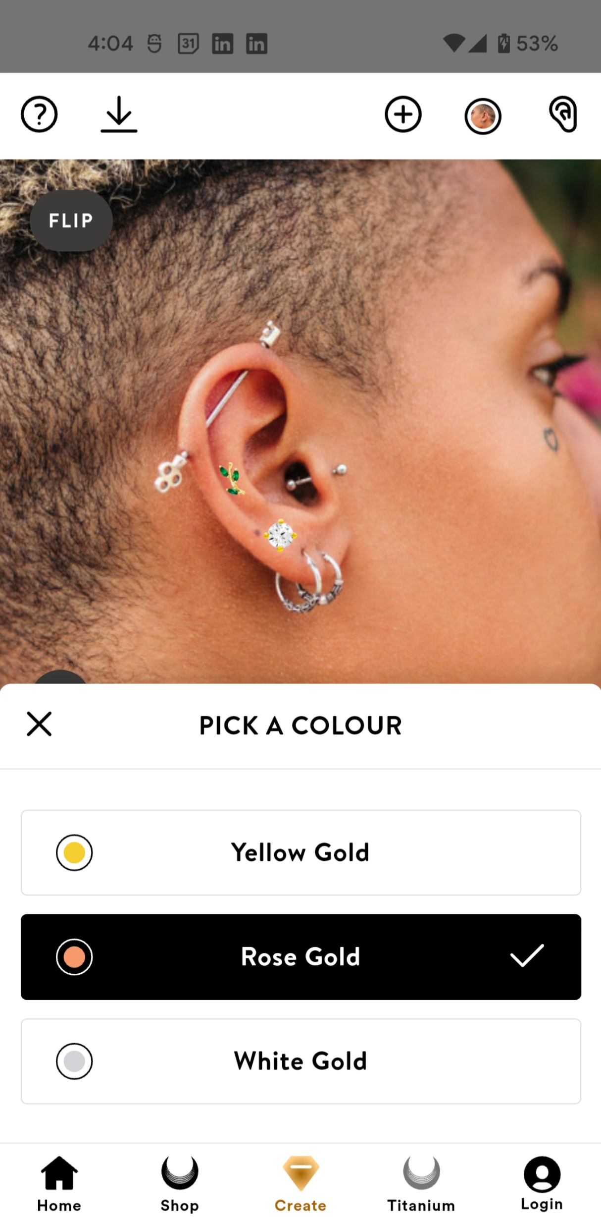 Piercers and clients can curate jewelry on a canvas of the client's existing ear and jewelry pieces