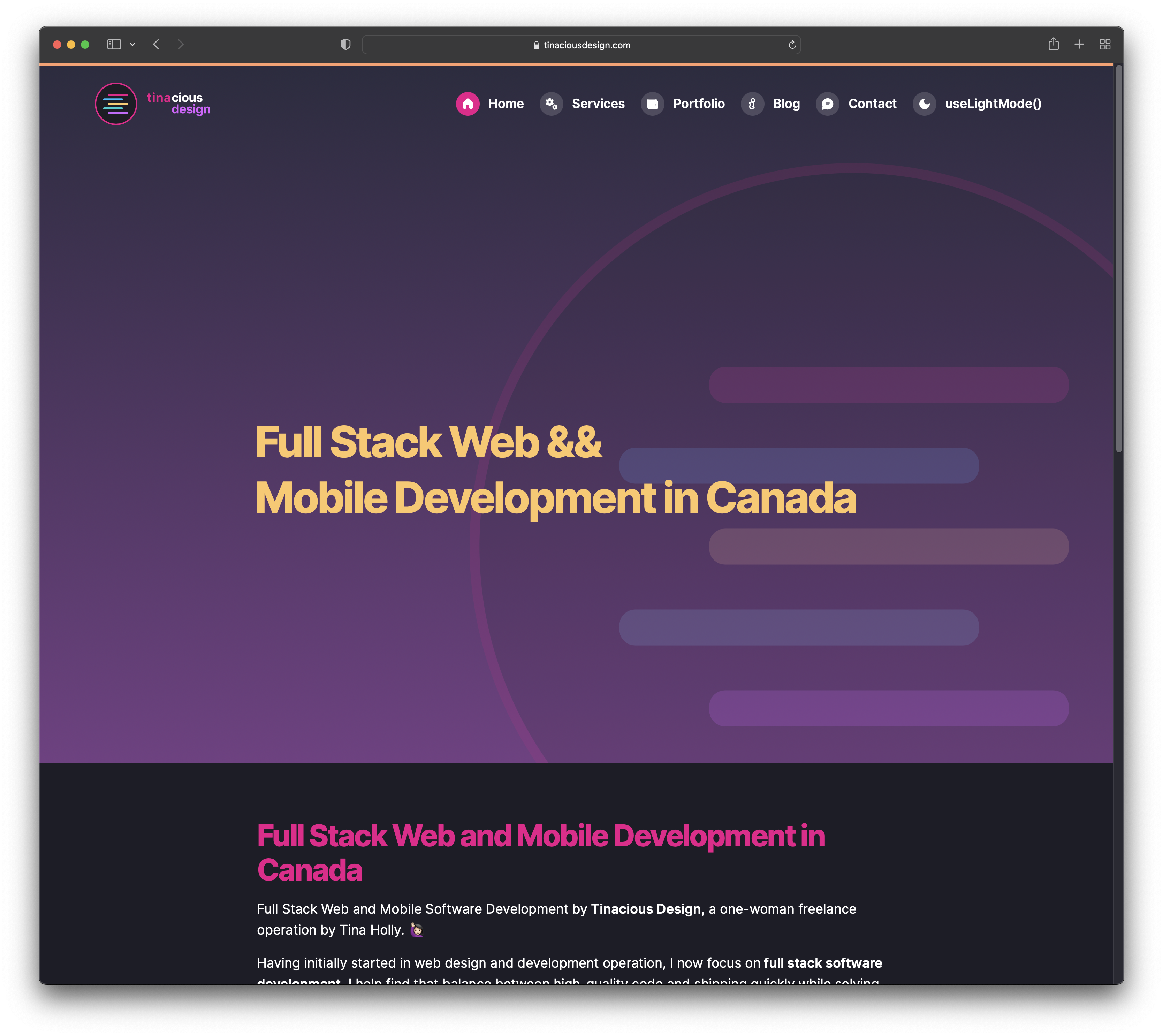Hero banner in dark mode on desktop