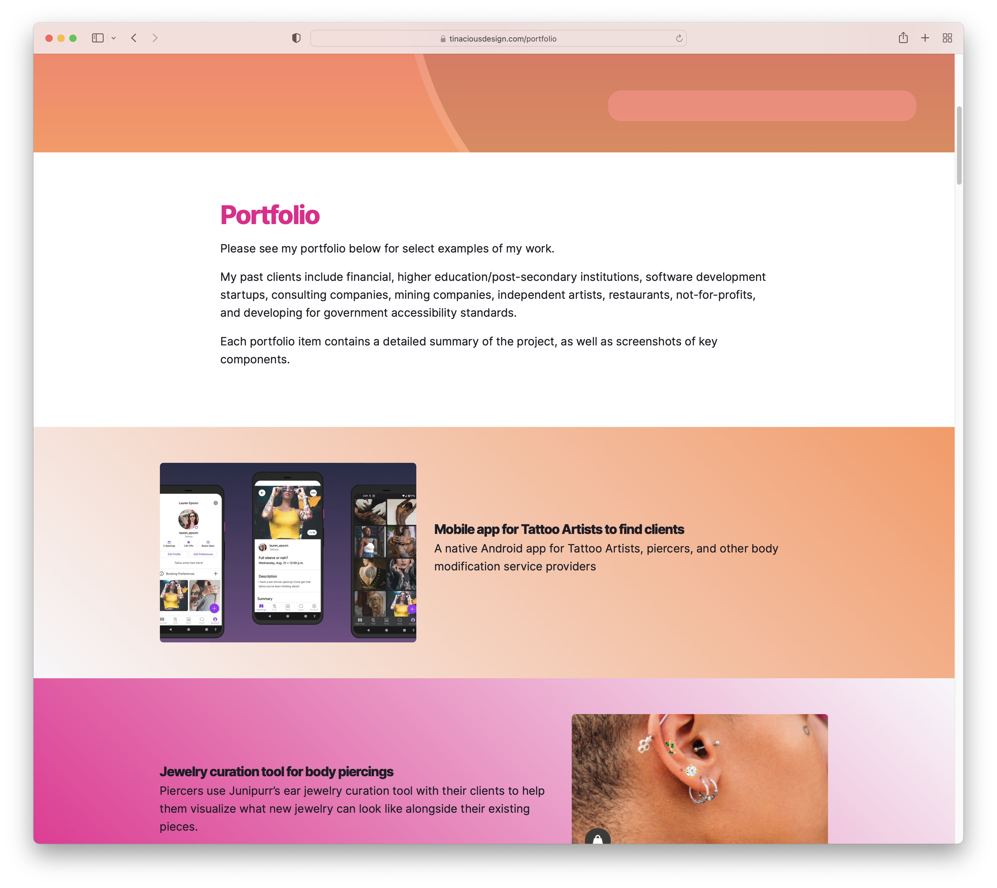 Portfolio page on desktop in light mode