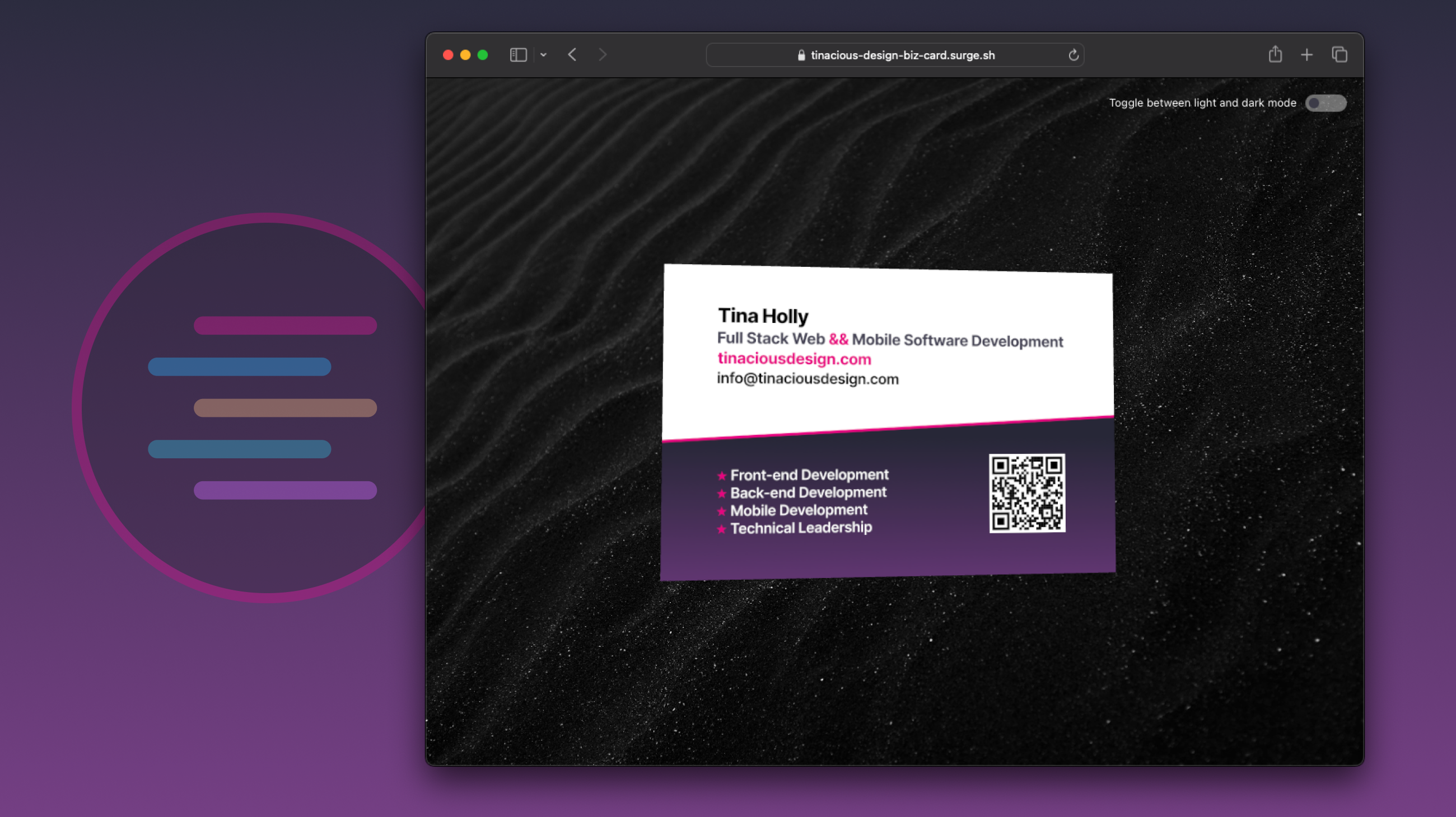 Screenshot of the Interactive 3D business card website
