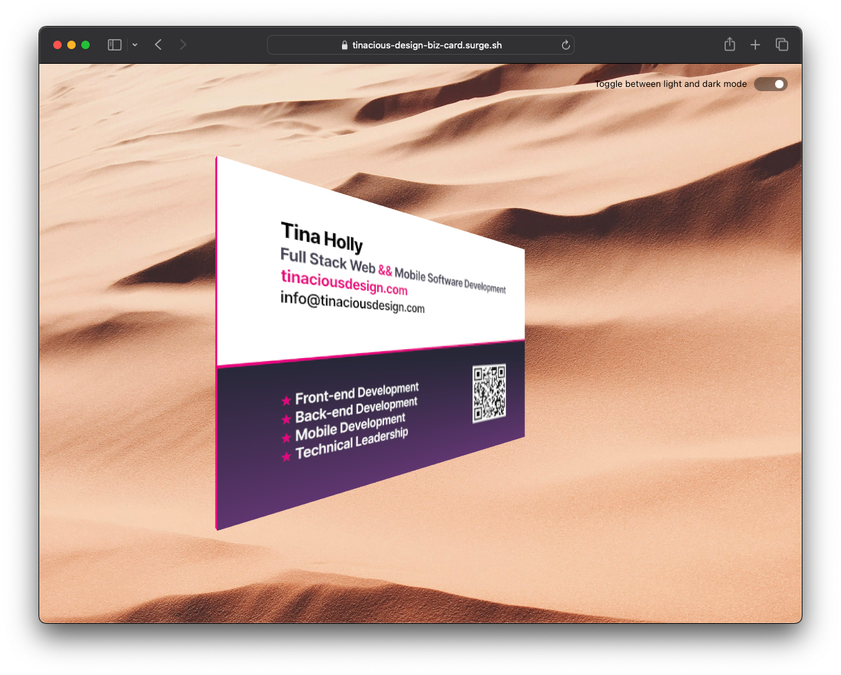 3D business card model viewer, in light mode