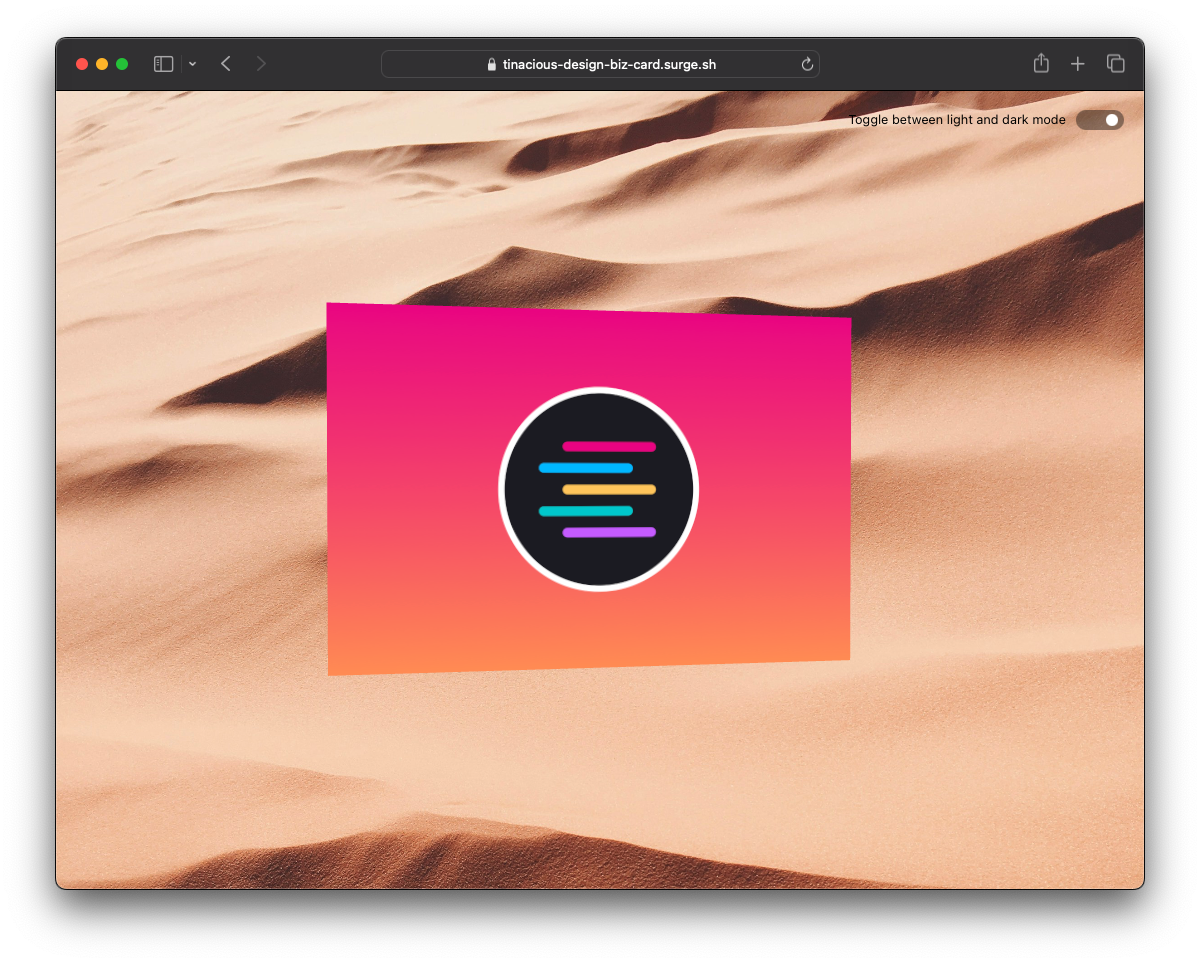 3D business card model viewer, in light mode (back)