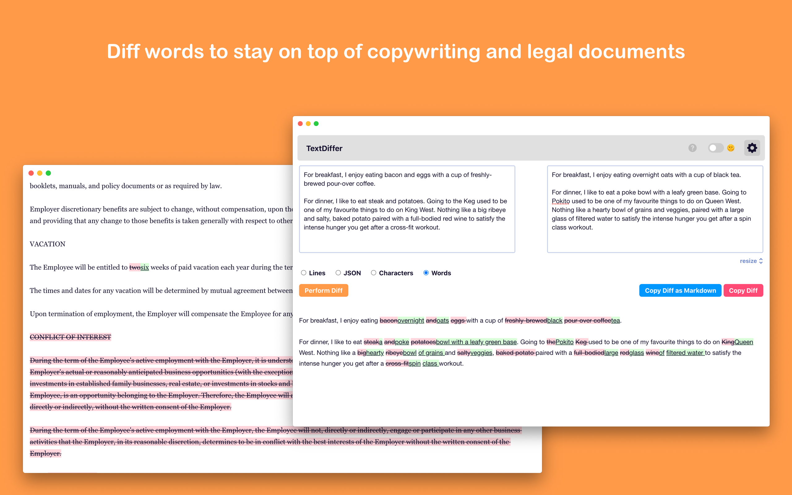 TextDiffer allows you to view text diffs for documents