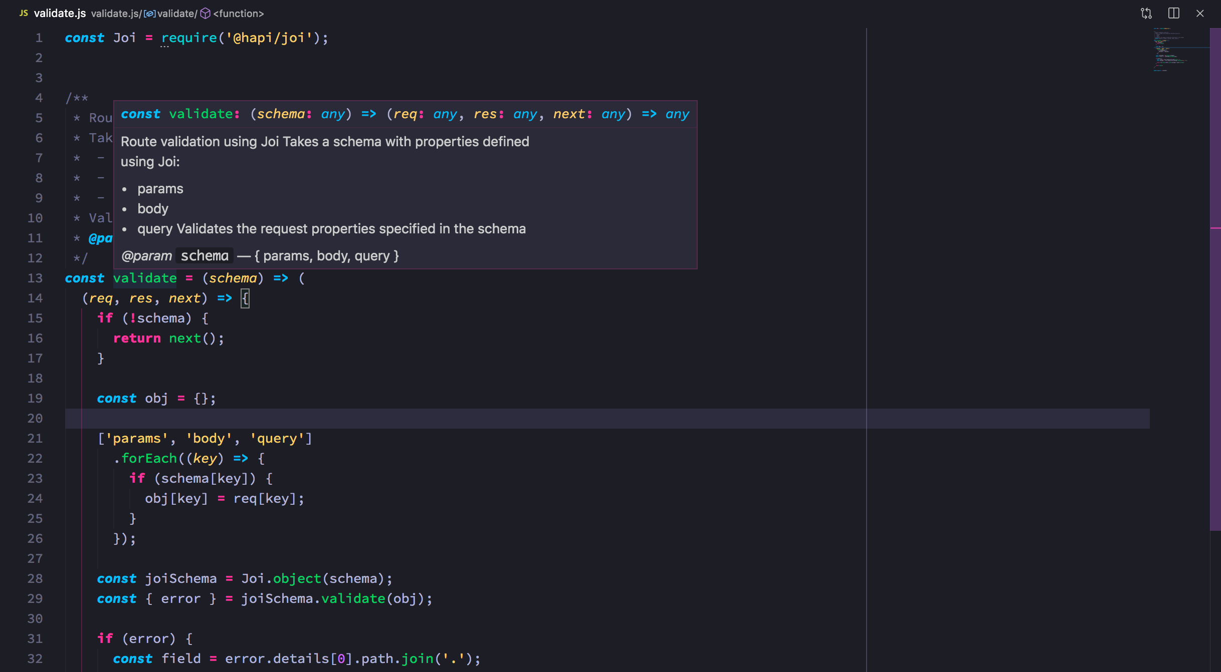JavaScript code snippet using the Tinacious Design Visual Studio Code colour theme