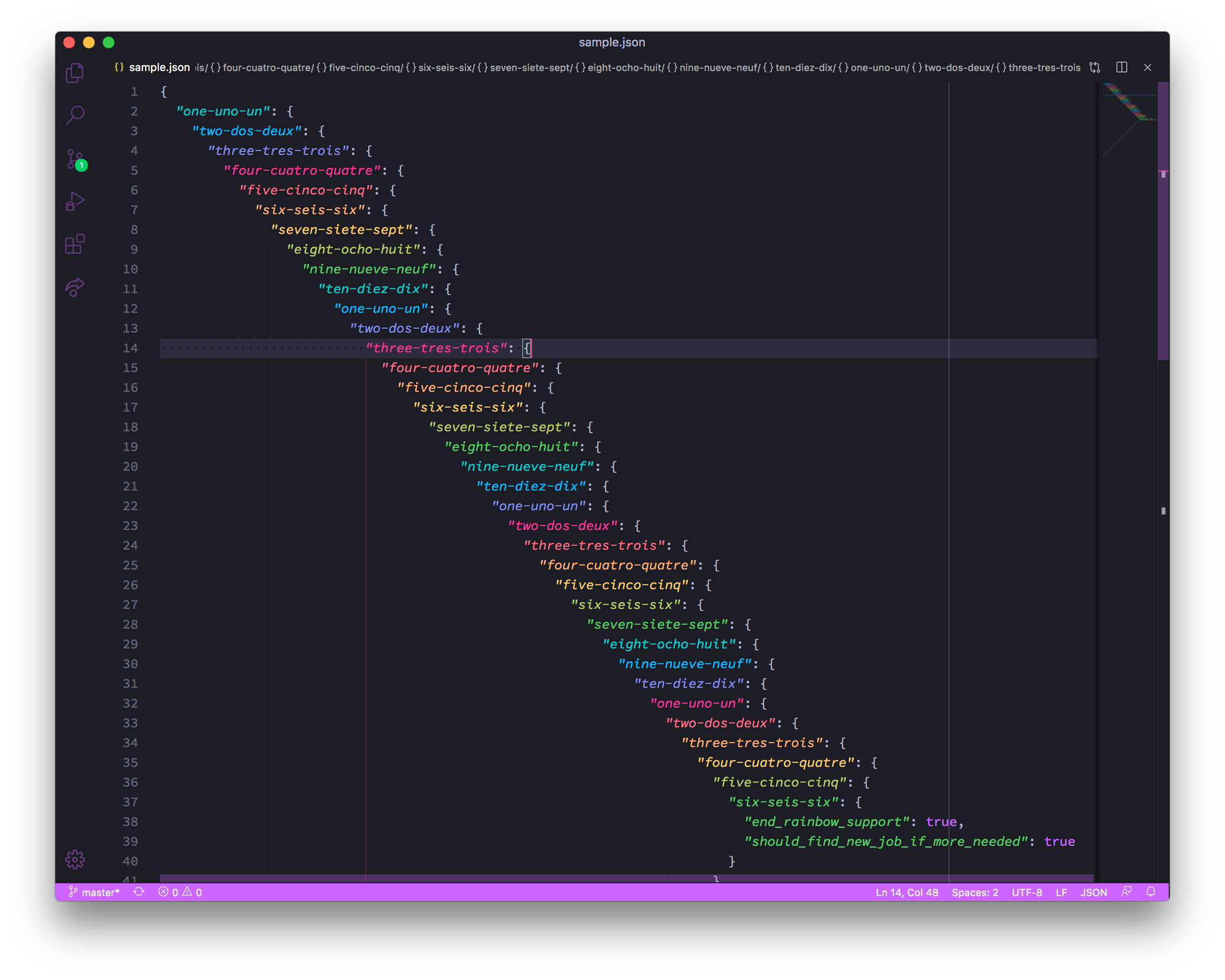 Tinacious Design Visual Studio Code theme with JSON support for 36 levels of JSON (dark)