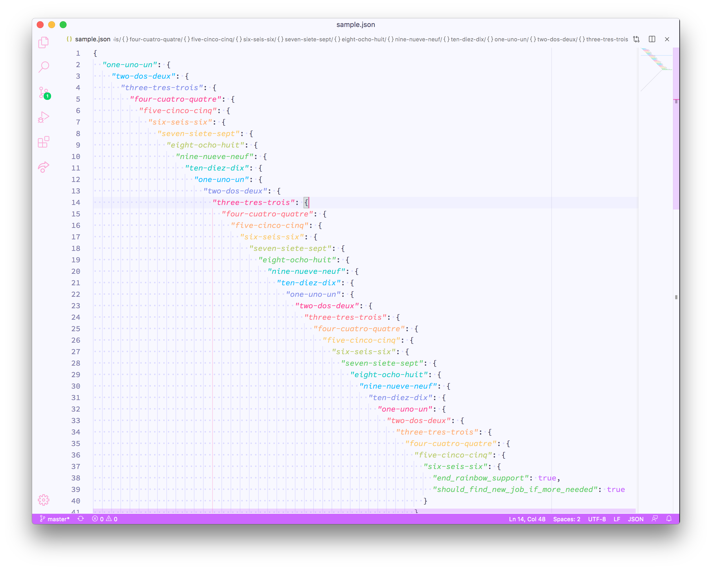 Tinacious Design Visual Studio Code theme with JSON support for 36 levels of JSON (light)