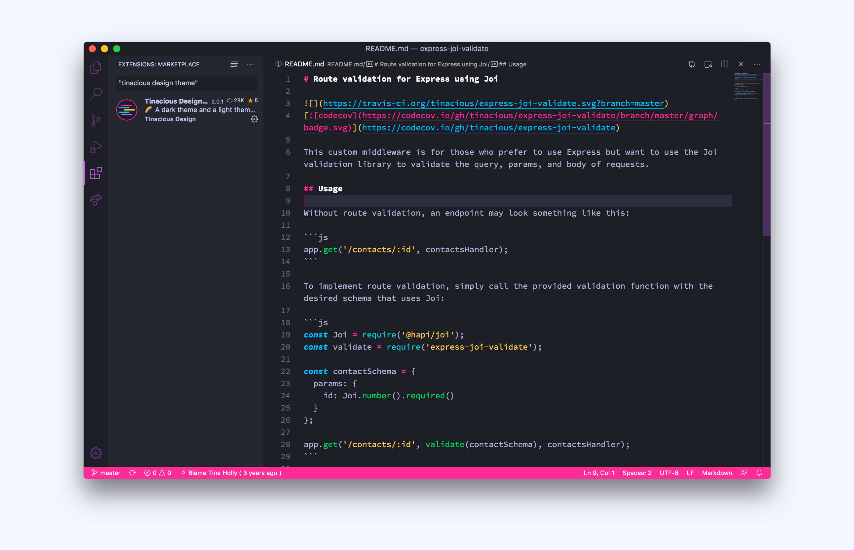 Visual Studio Code theme with Markdown support