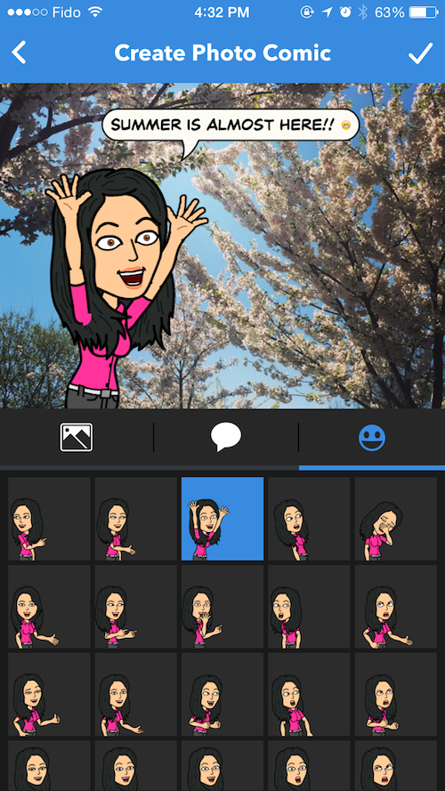 New photo comic feature allows you to upload a photo or snap one with your camera phone. You can drag-and-drop your avatar and chat bubble.
