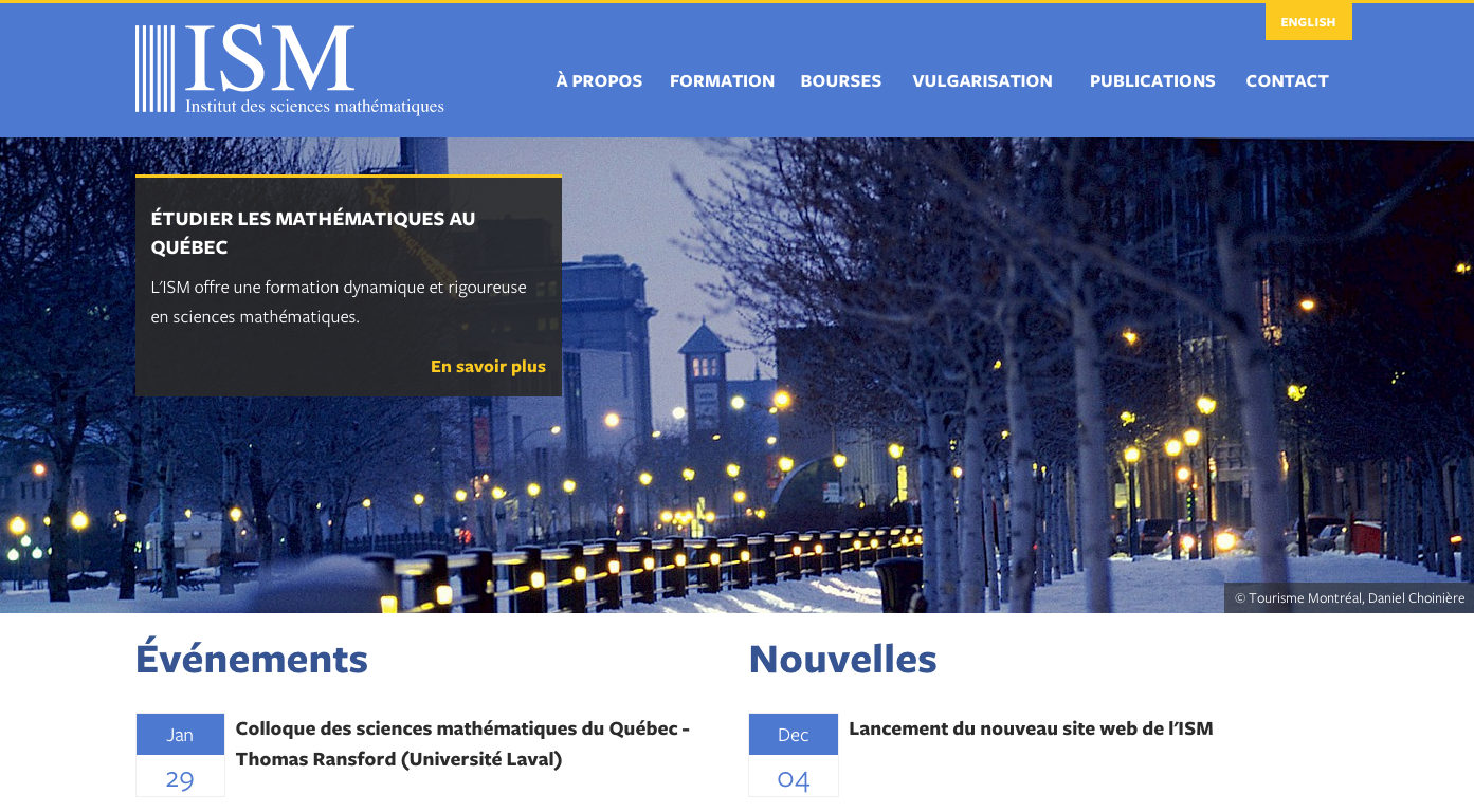 ISM home page, desktop