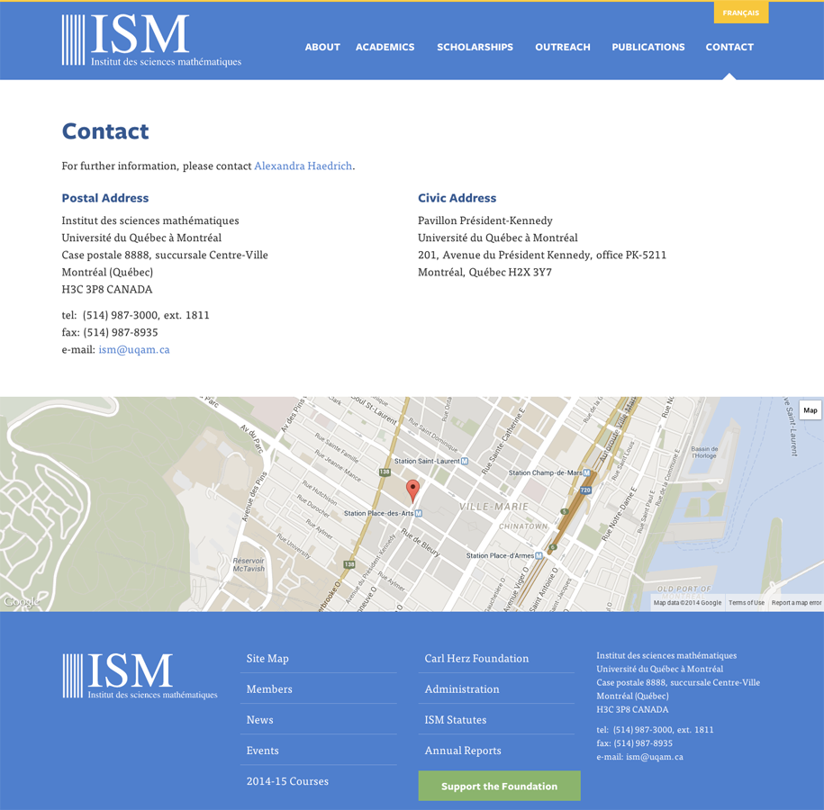 Contact section with map, desktop