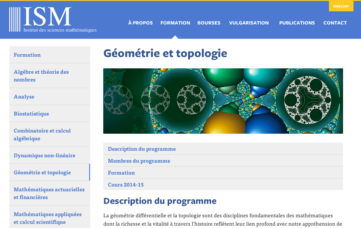 Academics section, desktop