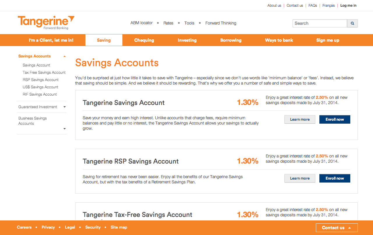 Responsive website for Tangerine Bank of Canada