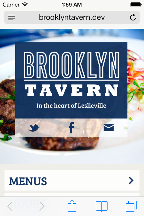 Brooklyn Tavern website on a phone