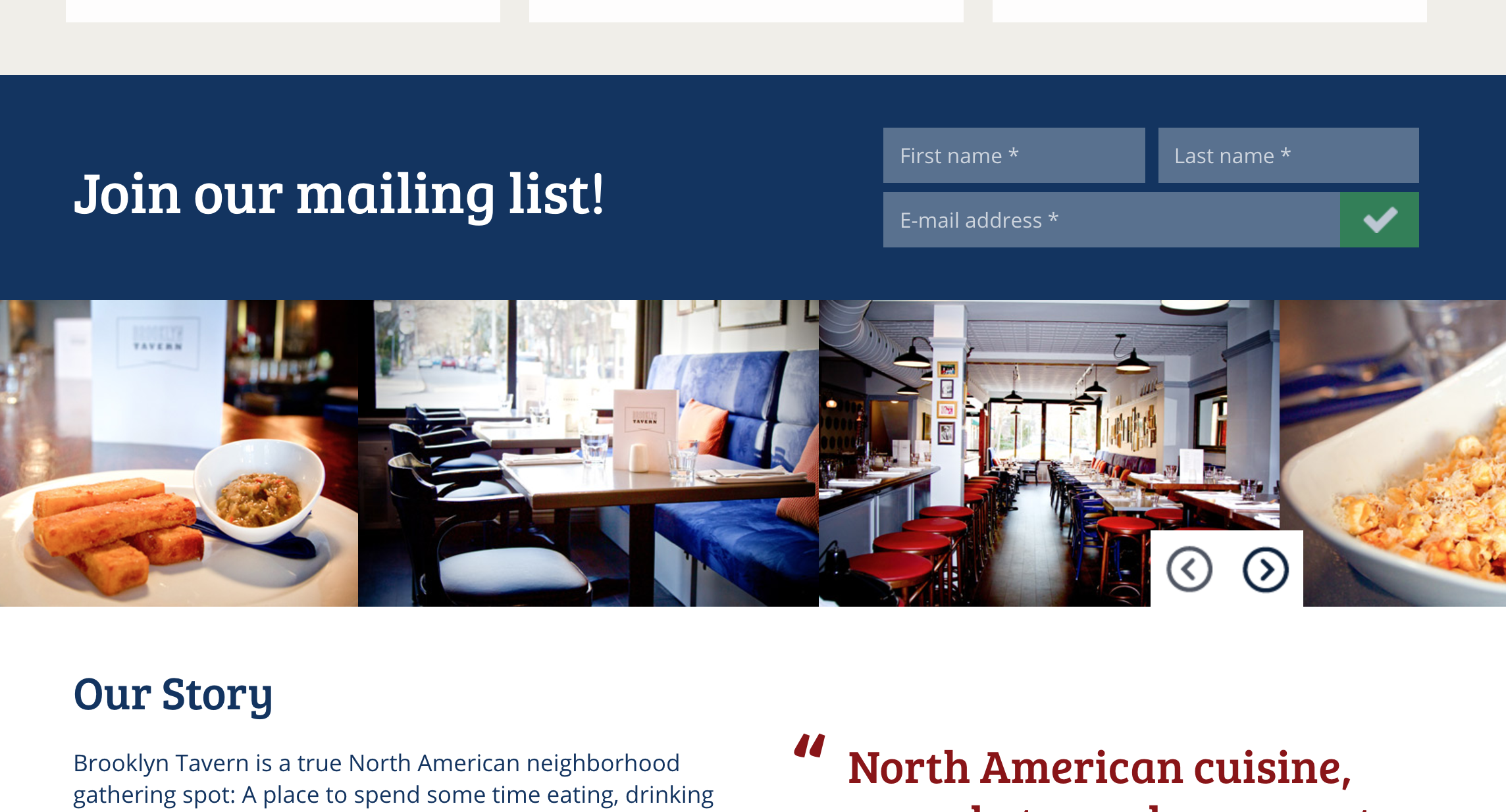 Brooklyn Tavern email newsletter sign-up form