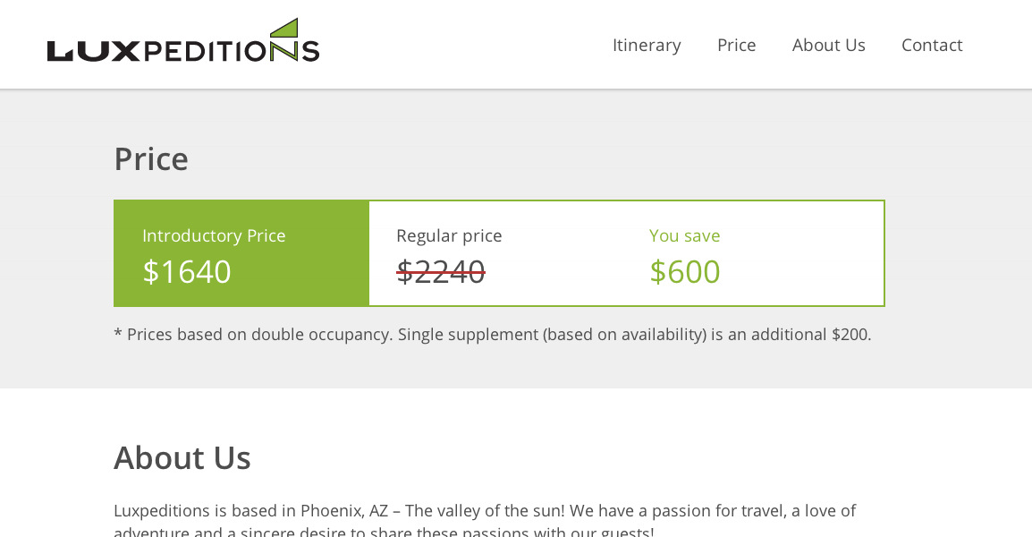 Pricing table