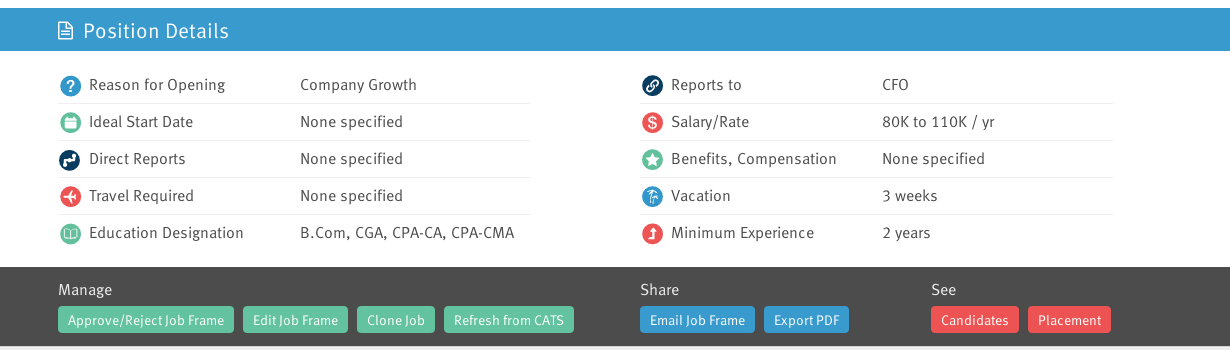 General job information in an easy-to-read format.