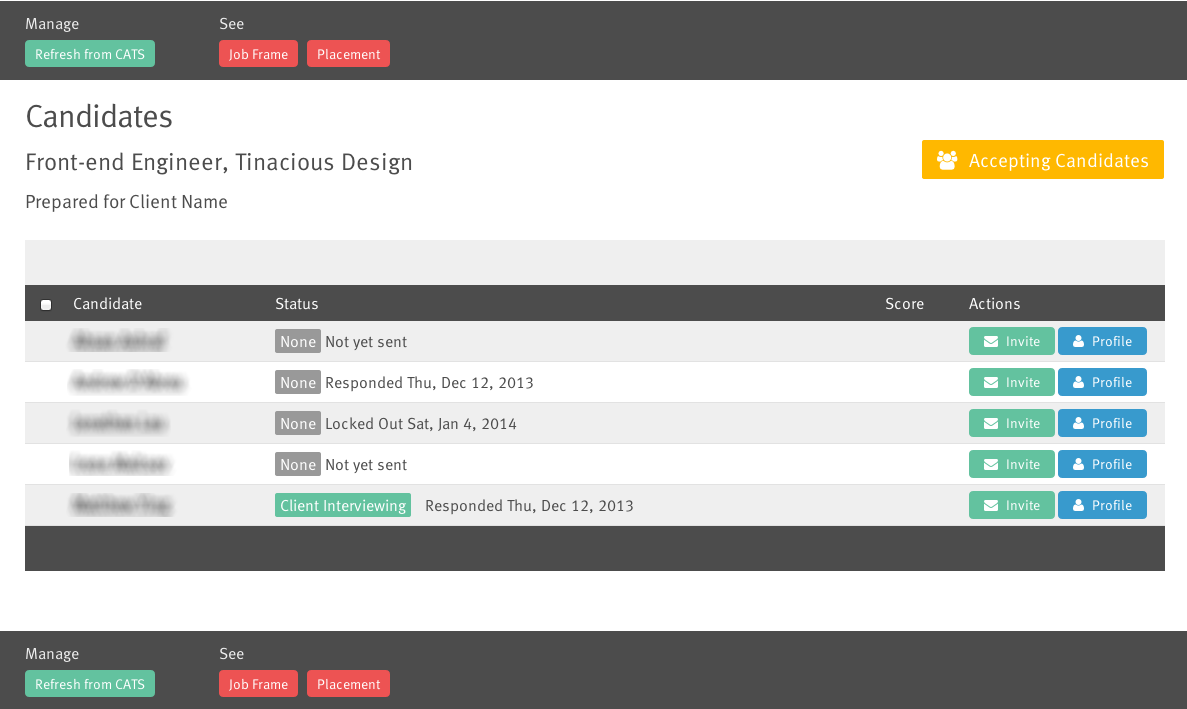 Candidate information for each job is presented in an easy-to-read format suitable for desktop and mobile users alike.