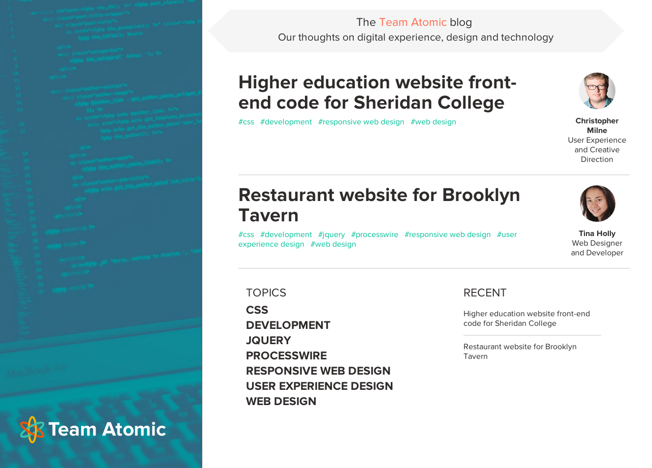 Team Atomic blog index page