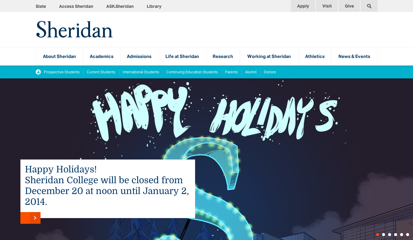 Sheridan College landing page