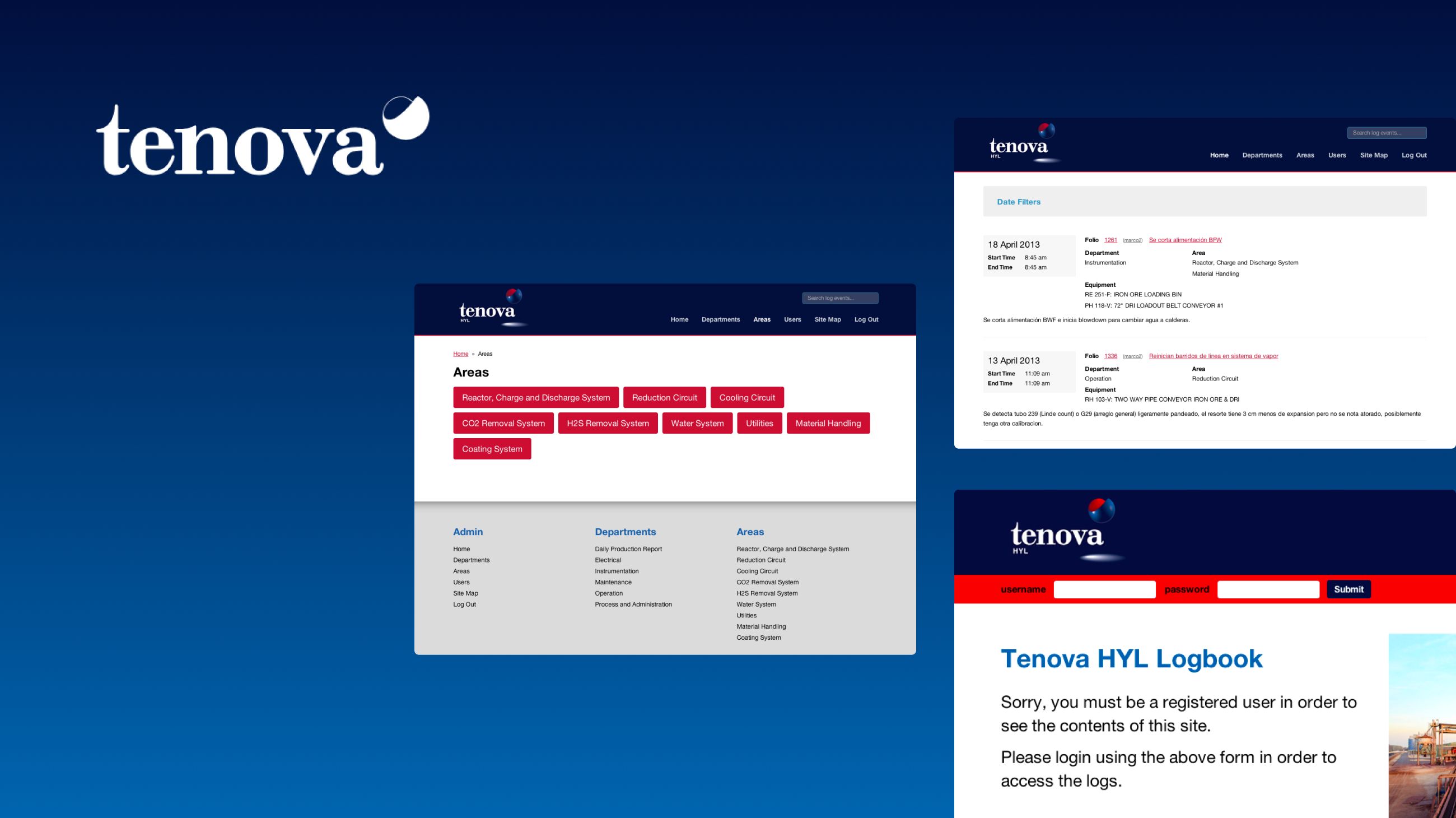 screenshots of the Tenova HYL event logging internal tool built in ProcessWire