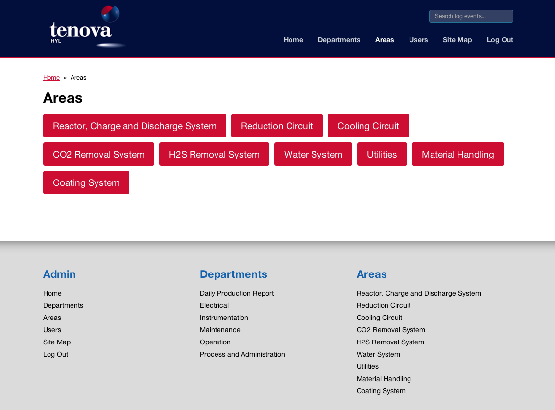 Events can be filtered by other criteria including user, department or equipment area.