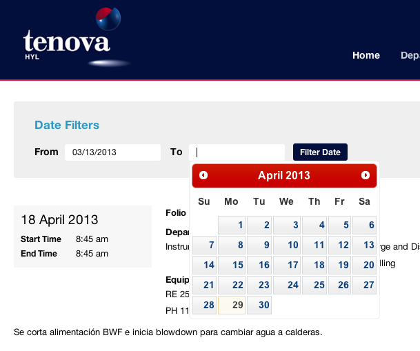 Events can be filtered by date