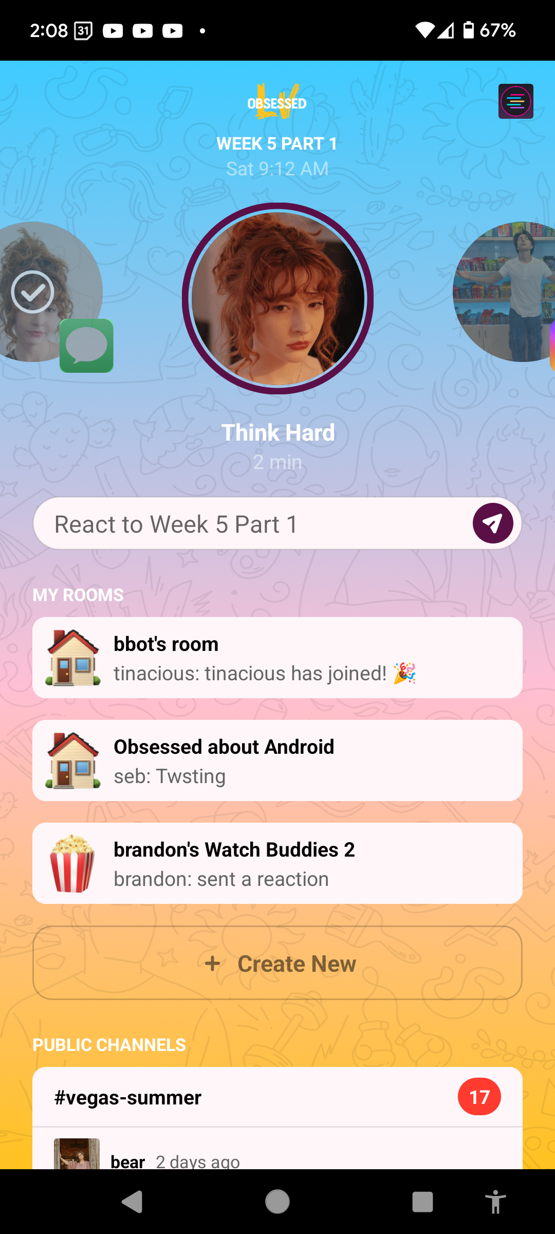 Screenshot in light mode of the core experience of the app, including a gradient background (light blue, light pink, orange) with a fun doodle pattern