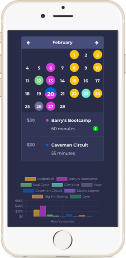 Workout Bounty mobile responsive website, calendar view