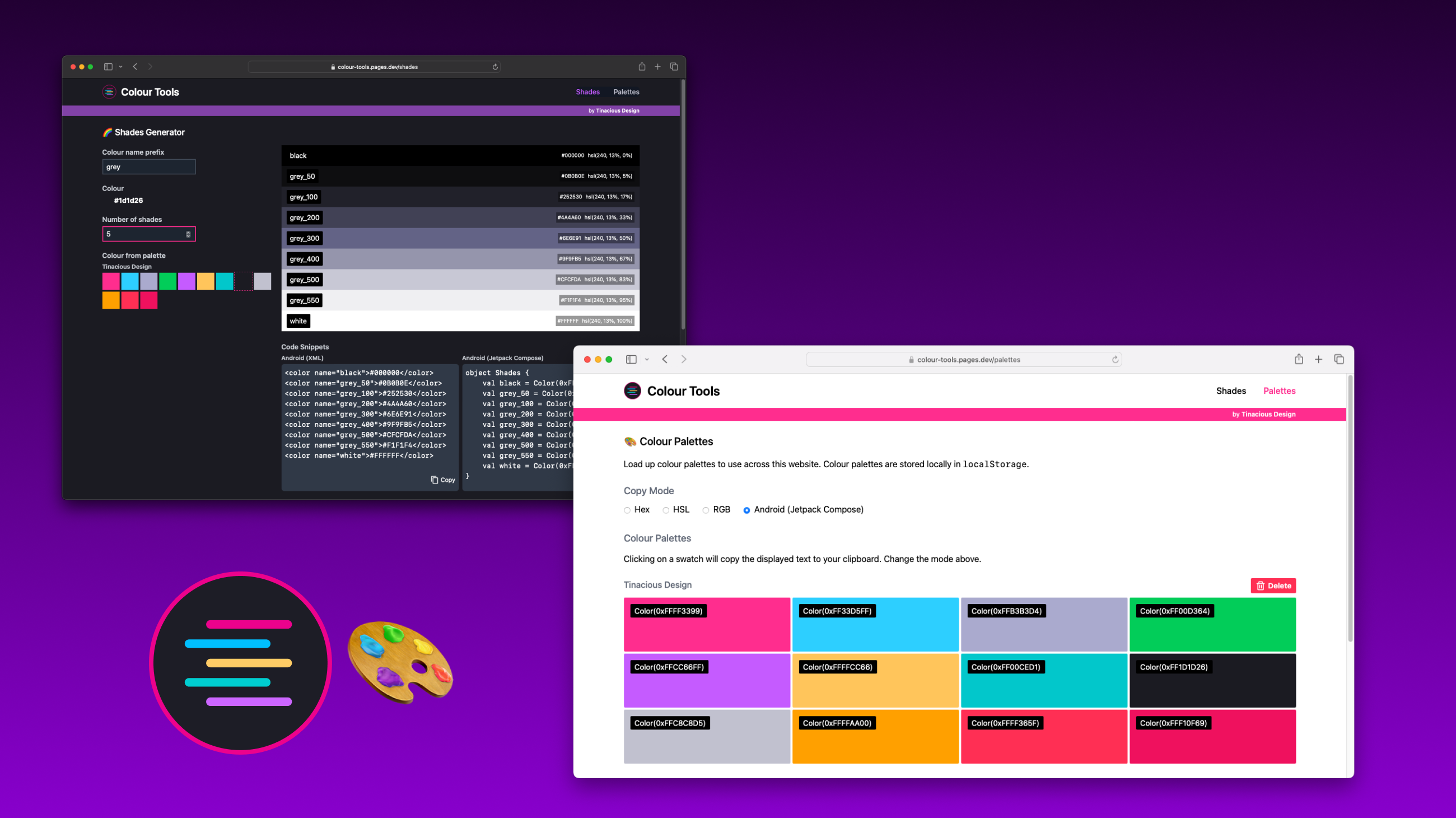 colour-tools, a client-side web app for working with colours and shades