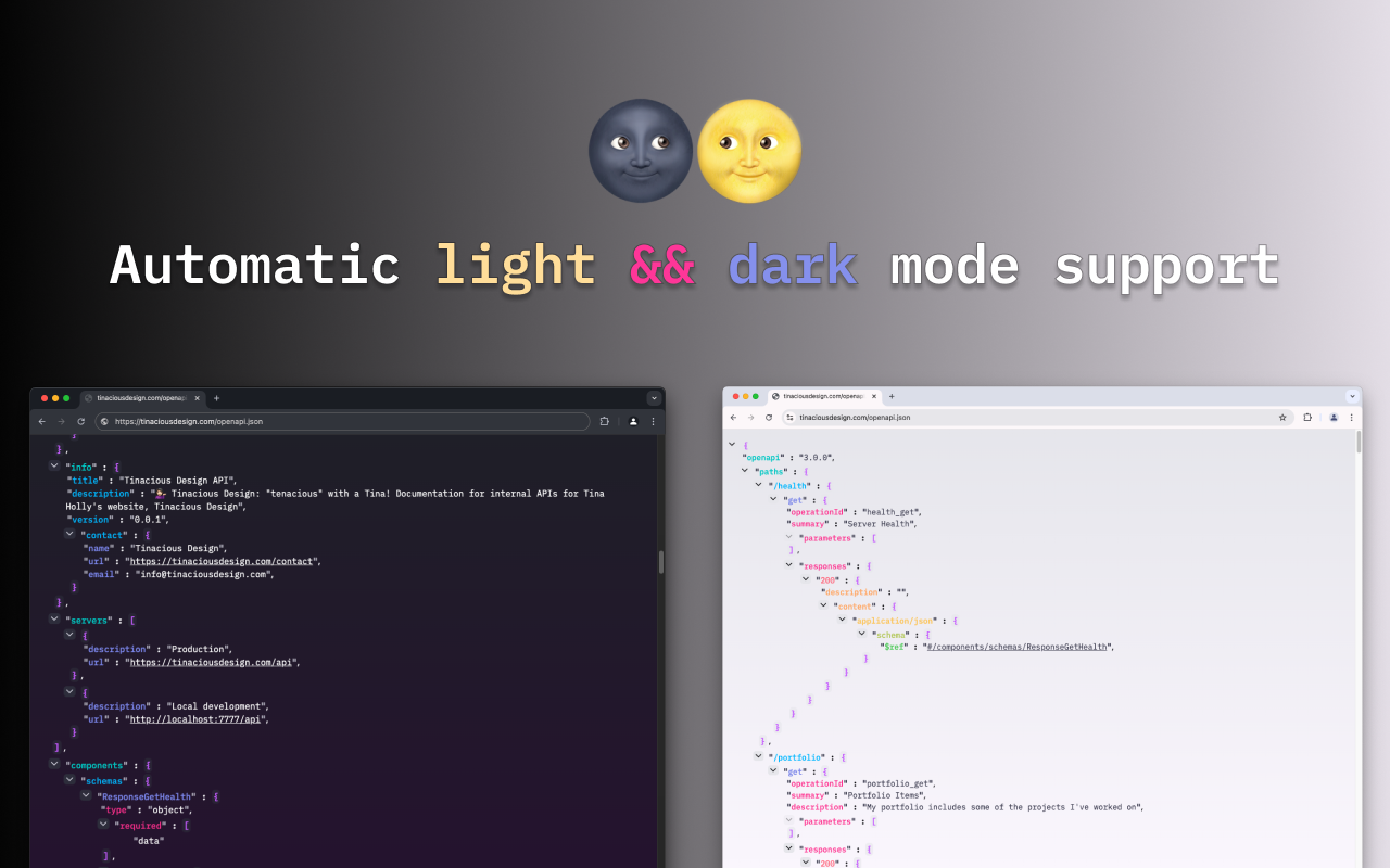 Rainbow JSON Viewer automatically detects your operating system's theme preference and uses it to render the JSON in light or dark themes
