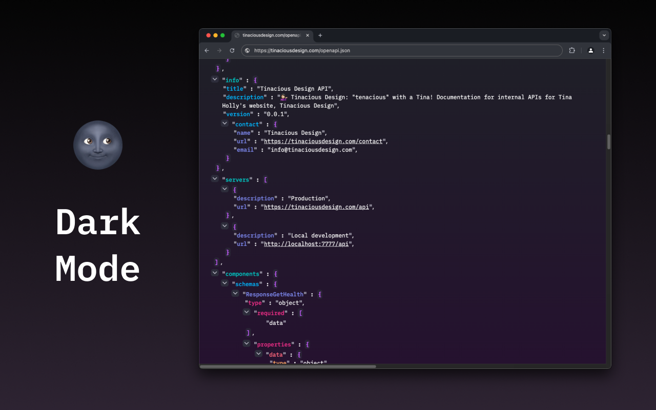 Rainbow JSON Viewer's dark mode is a nice, dark black and purple gradient