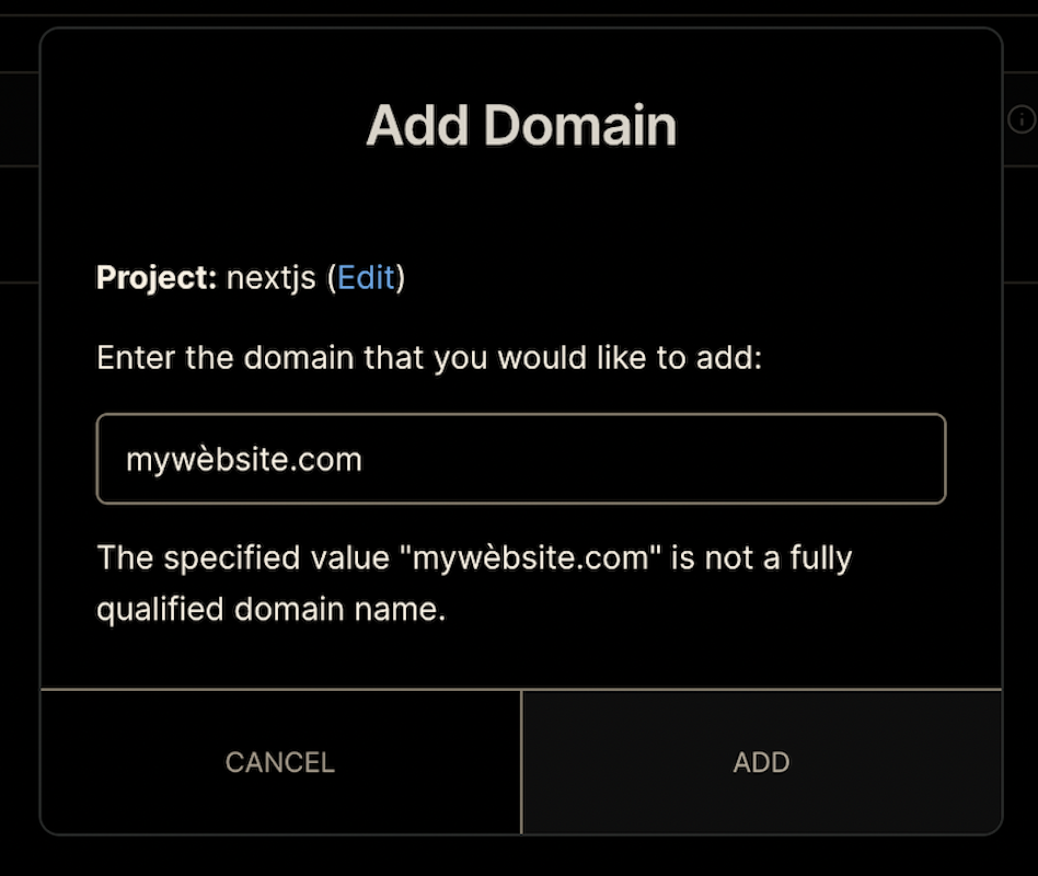 Image of error text: 'The specified value "mywèbsite.com" is not a fully qualified domain name' | Tags: page, text, mobile phone, phone, electronics