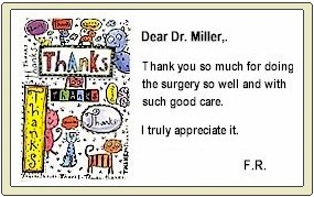 Thank you card from patient of Dr. Andrew Miller