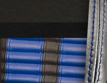 #6525-99-121-BS Charcoal Black Vinyl - Black Suede - Blue Stripe & Stitch