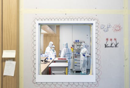 view into doctors station at Bolzano hospital