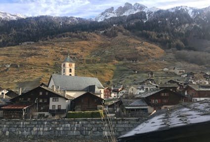 Swiss mountain village Vals with its signature steeple