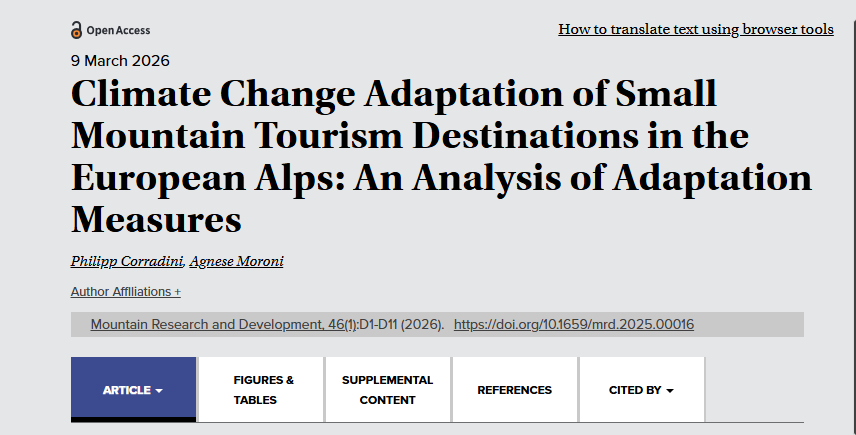 Climate Change Adaptation of Small Mountain Tourism Destinations - new publication