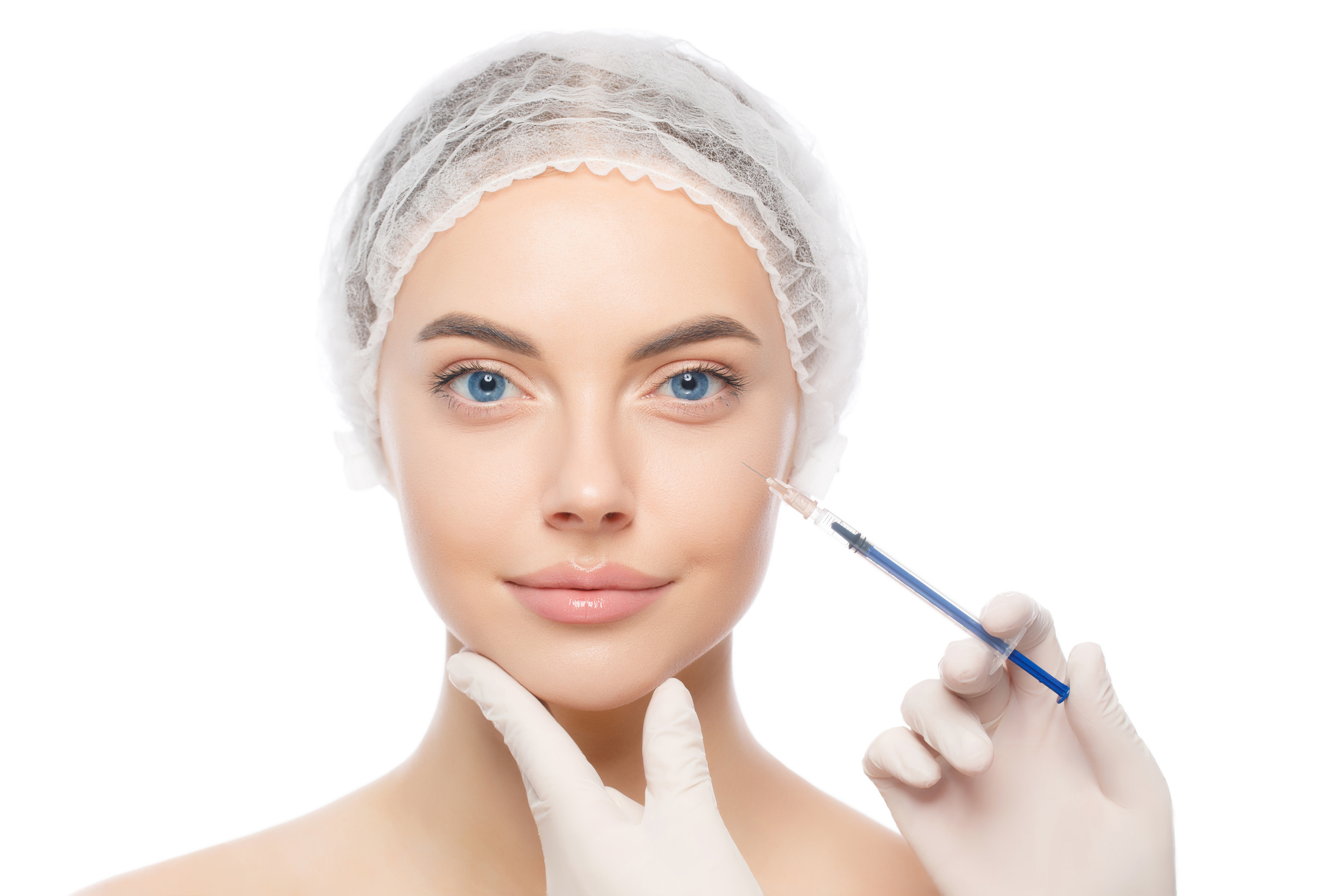 Woman with a Hair Net Receiving an Injection