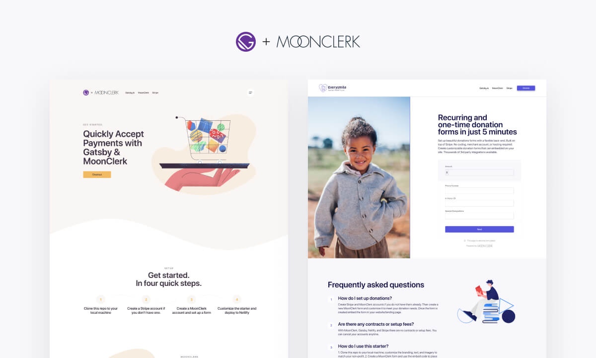 Build Landing Pages That Accept Payments With Our Gatsby + MoonClerk Starters