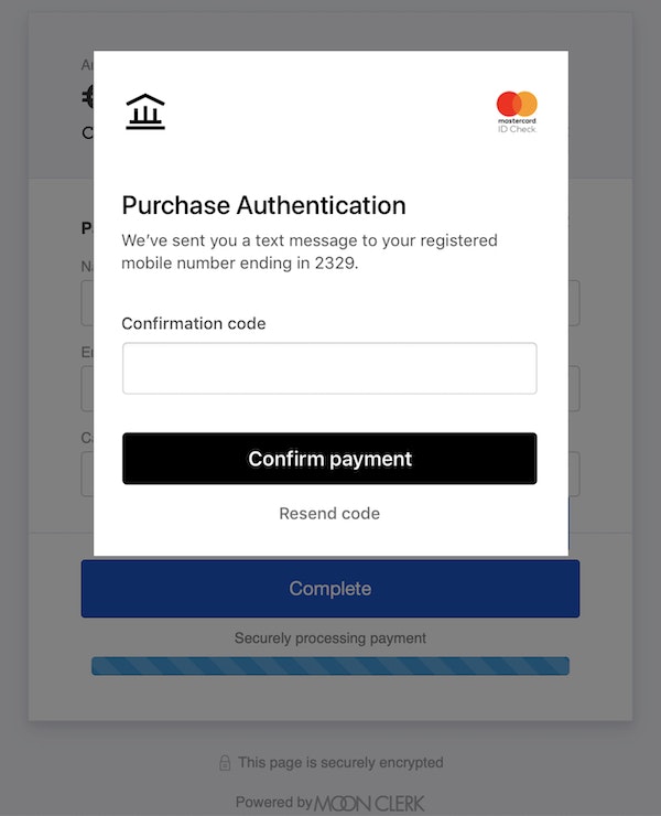 MoonClerk Checkout 3D Secure 2 Step 2