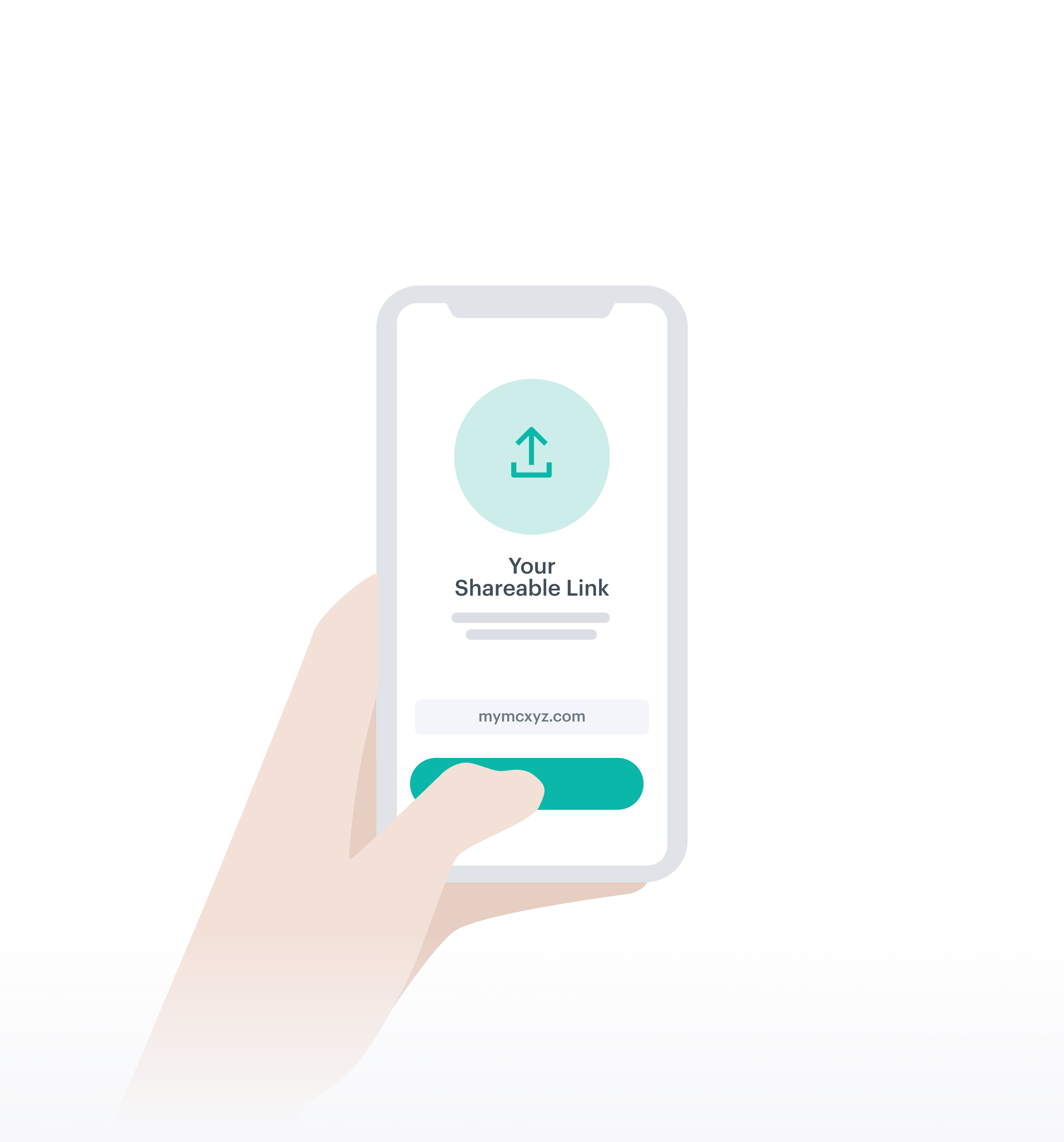 Phone and hand with affiliates sharing link on screen