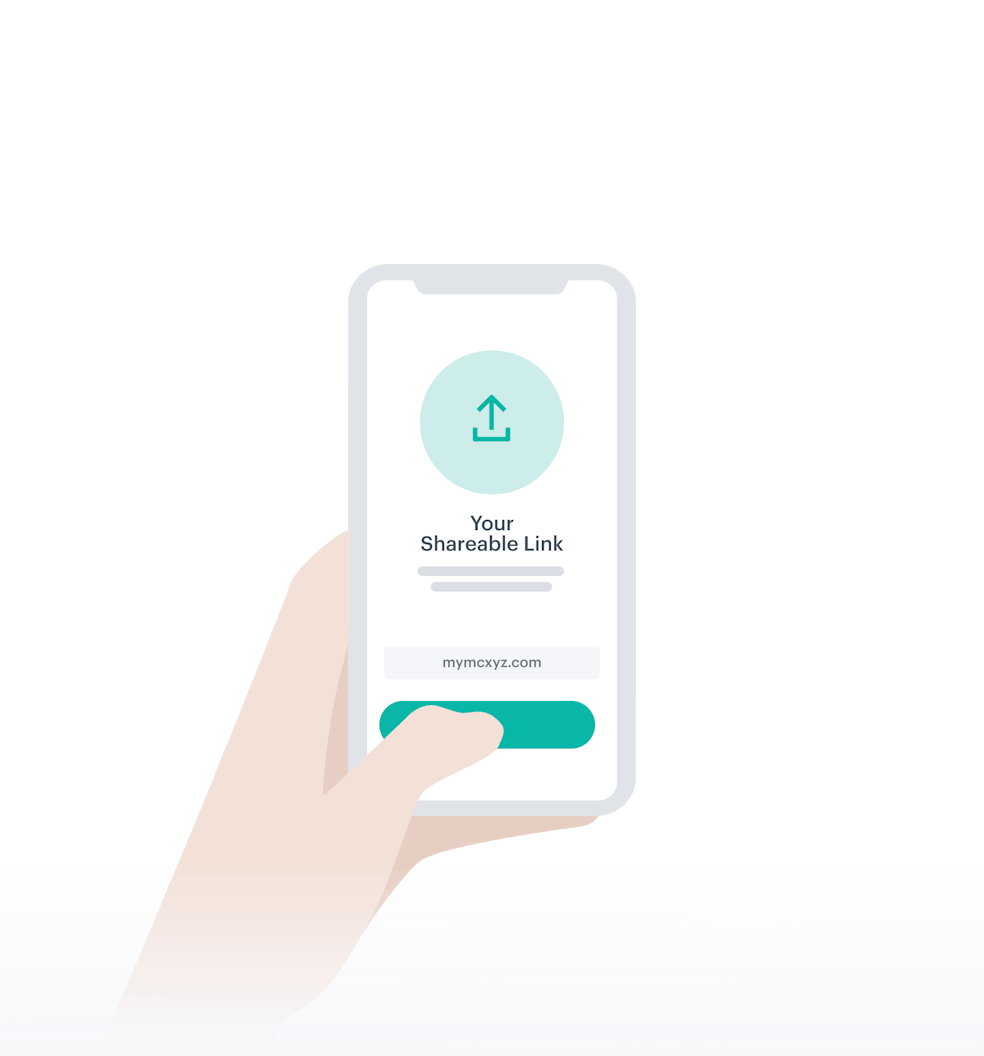 Phone and hand with affiliates sharing link on screen